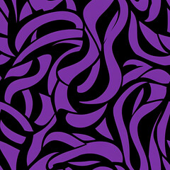 Poster - Colorful abstract design with swirling purple shapes on a black background. Generative AI