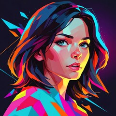 Wall Mural - Vibrant Portrait of a Woman with Bold Geometric Style