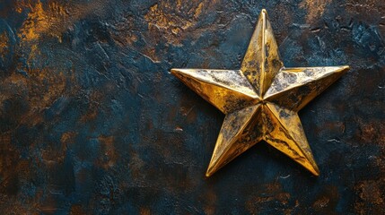 Wall Mural - A gleaming golden star trophy placed on a dark surface, symbolizing victory and recognition.