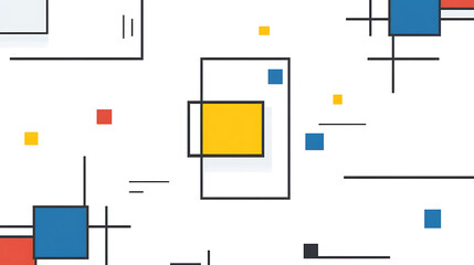 Poster - Geometric Abstract Composition with Primary Color Squares and Rectangles Minimalist Design Artwork