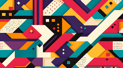 Poster - Geometric Abstraction Multicolor Forms Interplay with Varied Angles and Surfaces Decorative Design
