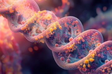 Poster - Mathematical equations intertwining with vibrant DNA strands represent the fusion of science and mathematics, mathematical equations over dna strands