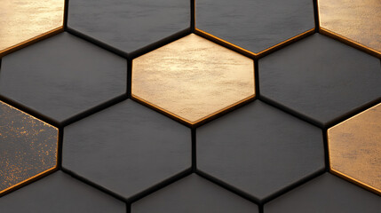 Poster - Geometric Hexagon Pattern with Gray and Gold Color Combination Wall Art Decorative Design