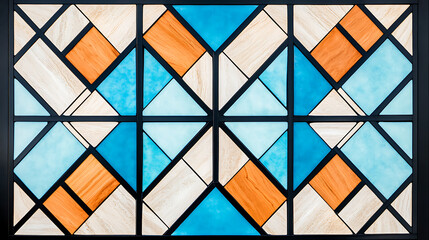 Poster - Geometric Interplay of Turquoise Sienna and Cream Tones Abstract Art Piece Modern Decor Design