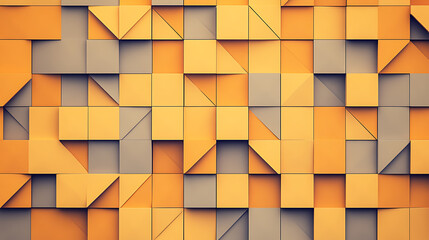 Poster - Geometric Mosaic Pattern of Textured Cubes in Gradients of Yellow and Gray Artistic Composition