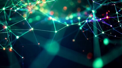 Fototapete - Dynamic abstract network of glowing lines and nodes in motion