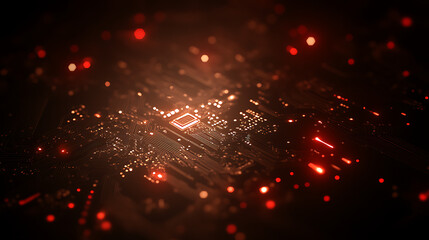 Poster - Glowing Circuit Board with Red Lights Technology Innovation and Electronic Future Development