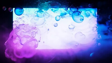 Poster - A white background with a blue and purple swirl of bubbles. The bubbles are of different sizes and colors