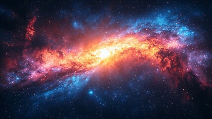 Wall Mural - cosmic inferno: a breathtaking nebula bursts with vibrant hues of fiery orange and cool blue, swirli