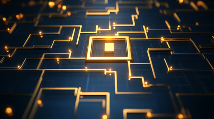 Poster - Golden Circuit Board Design with Central Processor Unit for Technological Innovation and Connectivity