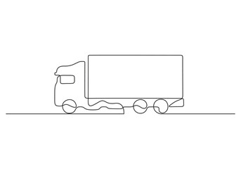 Wall Mural - Cargo Trucks Continuous single line drawing. Illustration of trucks with containers in a minimalist line style. Doodle vector illustration