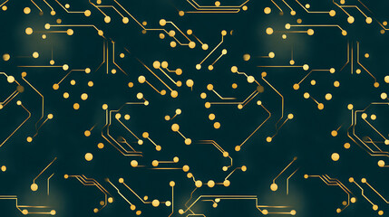 Poster - Golden Electronic Circuit Board Technology Pattern Seamless Digital Tech Surface Background
