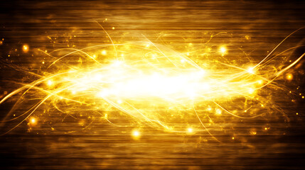 Poster - Golden Energy Flow Abstract Design on Wood Texture Background Image with Light Effect and Shimmers