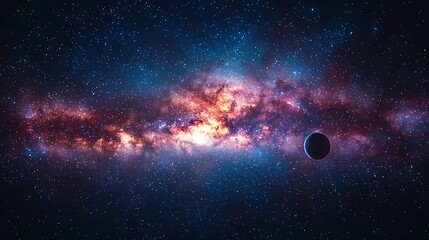 Wall Mural - cosmic tapestry: a mesmerizing view of the milky way galaxy, vibrant with swirling nebulae in hues o