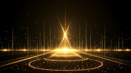 Poster - Golden Horizon Abstract Light Stage with Geometric Glowing Circles and Lines Backdrop Design