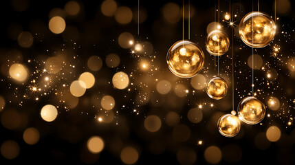Poster - Golden Orbs Hanging on Threads amidst Sparkling Bokeh Lights Festive Celebration Backdrop