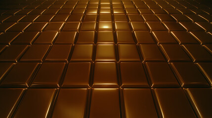 Poster - Golden Rectangular Tile Grid Pattern Gleaming with Subtle Light Reflections and Dark Background Shade