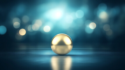 Poster - Golden Sphere Illuminates a Tranquil Scene Shimmering with Bokeh Lights and Smooth Reflective Surface