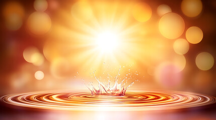 Poster - Golden Splash in Liquid Radiance with Bokeh Lights a Visual Symphony of Fluid Dynamics