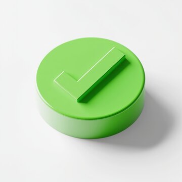 A vibrant green checkmark symbol atop a circular platform rendered in a simple modern style The checkmark is a positive symbol for agreement and accuracy