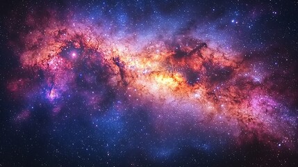 Wall Mural - cosmic canvas: a breathtaking view of a vibrant nebula, swirling with hues of pink, purple, and oran