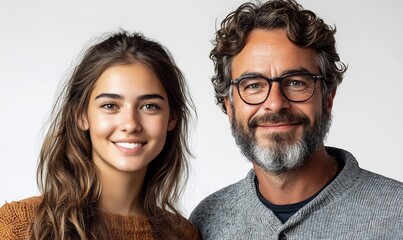 Portrait of a father and daughter smiling together, showing happiness and family bond.