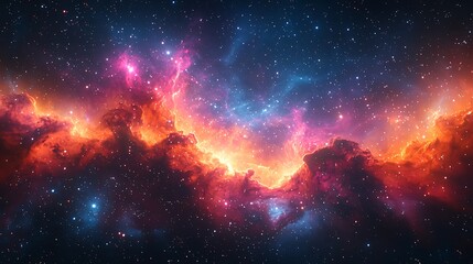 Wall Mural - cosmic nebula in vivid hues: a breathtaking view of a vibrant nebula, swirling with fiery orange, pi