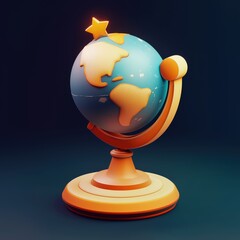 Wall Mural - Stylized globe with cartoonish continents The globe features an orange frame and is topped with a gold star Ideal for education and learning