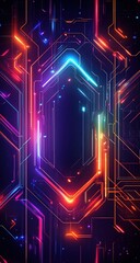 Poster - Vibrant Neon Circuitry Design: Abstract Glowing Lines & Shapes in Digital Art