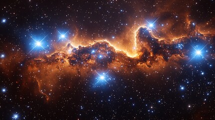 Wall Mural - cosmic inferno: a breathtaking nebula bursts with vibrant hues of orange and blue, stars twinkling a