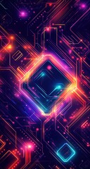 Poster - Neon Circuitry: Abstract Glowing Lines and Shapes Intersect Dynamically in Vibrant Colors