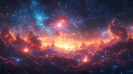 Wall Mural - cosmic cloudscape: a breathtaking vista of otherworldly clouds, swirling and glowing in vibrant hues