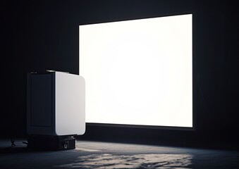 Poster - dark room, bright screen, product display, presentation