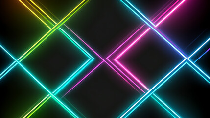 Poster - Intersecting Neon Lines Abstract Background Design with Vibrant Fluorescent Colors Pattern Artwork