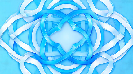 Poster - interwoven celtic knot medallion of azure and white bands artistic geometric design abstract shape