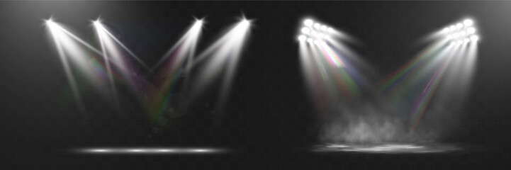 Aufkleber - Spotlight stage background with fog and transparent effect. Realistic illuminated empty scene with dramatic lighting.