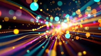 Fototapete - Vibrant digital light trails creating dynamic neon glow in motion
