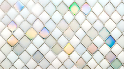 Poster - Iridescent Diamond Tile Pattern Design with Pearlescent and Pastel Tones Shimmering Texture Background