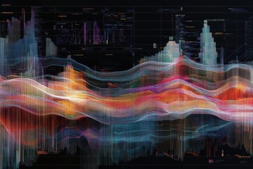 Poster - colorful abstract data mining visualization showcasing complex patterns and trends in dynamic datase