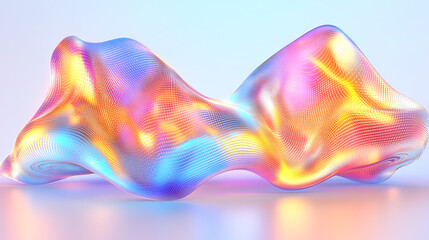 Poster - Iridescent Wavy Form Abstract 3D Render with Holographic Shimmering Light and Gentle Reflections