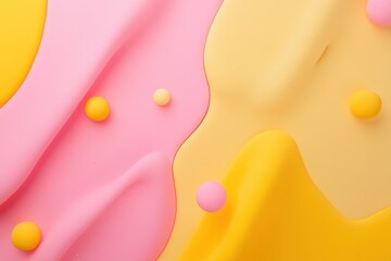 Poster - Vibrant pink and yellow shapes create a lively abstract design with playful movement, pink and yellow shapes moving