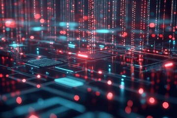 Poster - Digital data processing connects through illuminated nodes and dynamic lines in a futuristic network setup, digital data processing over networks of connections