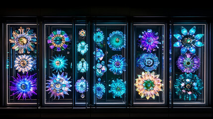 Poster - Luminescent Floral Compositions Displayed in Illuminated Cabinets Artistic Installations Showcases