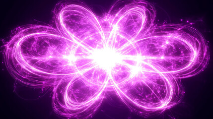 Poster - Luminous Bloom of Energy Field Floral Design Radiating Outward with Glowing Magenta Hue Abstract Art