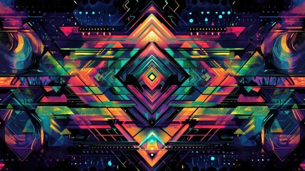 Aufkleber - vibrant abstract geometric patterns with neon colors and shapes