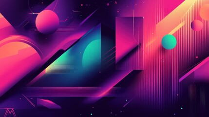 Aufkleber - abstract vibrant geometry in neon colors with futuristic elements