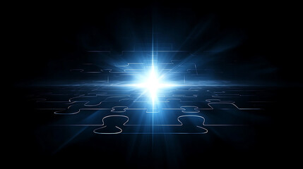 Poster - Luminous Puzzle Pieces Horizon Illuminating Problem Solving Perspective Futuristic Design