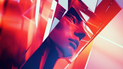 Poster - Abstract Portrait of a Face with Vibrant Shades and Geometric Shapes