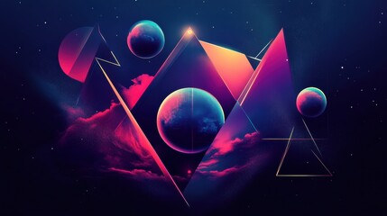 Poster - abstract cosmic landscape with vibrant colors and geometric shapes