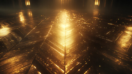 Poster - Luxurious Golden Chevron Patterned Flooring Reflecting Ambient Light in a Refined Interior Space